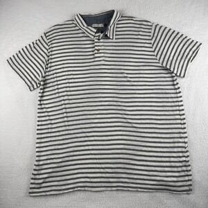Celio Polo Shirt Mens XXL Grey White Striped Cotton Linen Blend Short Sleeve